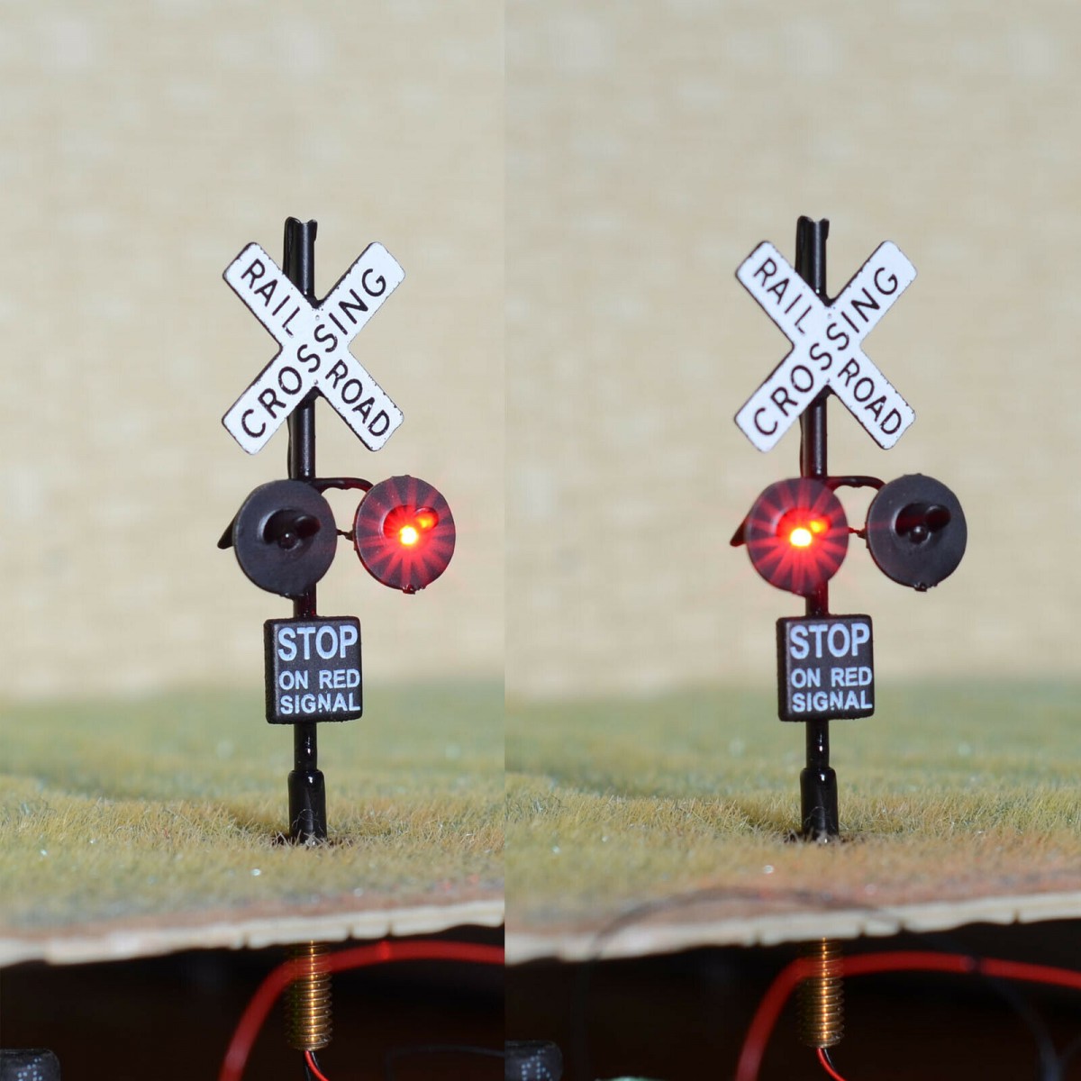 1 x HO scale railroad grade crossing signals common+ LEDs made single sides #B2C